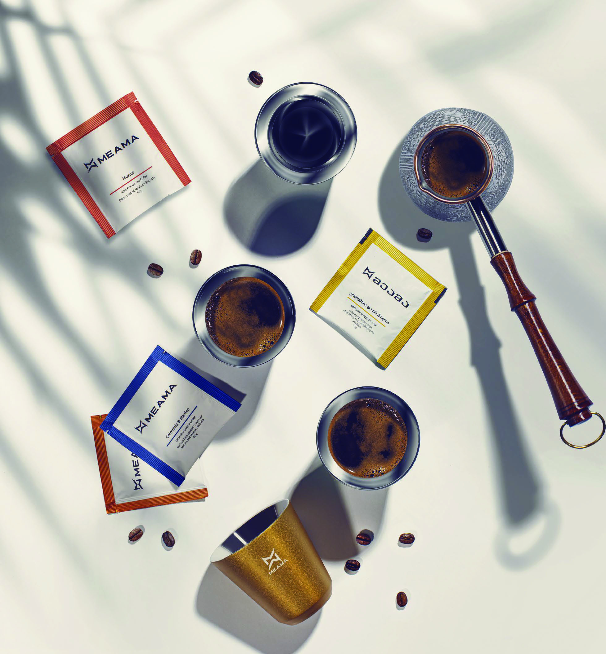 Turkish coffee sachets and cans